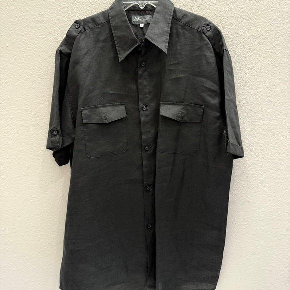 Luccesso Uomo Shirt Phita Men's Size L Black Button-Up Short Sleeve Pockets - Picture 1 of 7